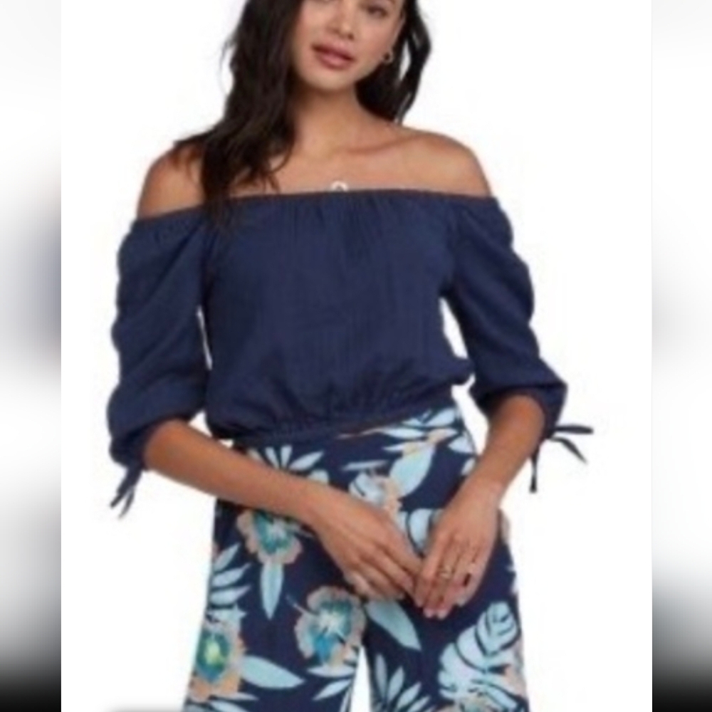Roxy Bali Shore Crop Blouse With Ribbons On Sleeves